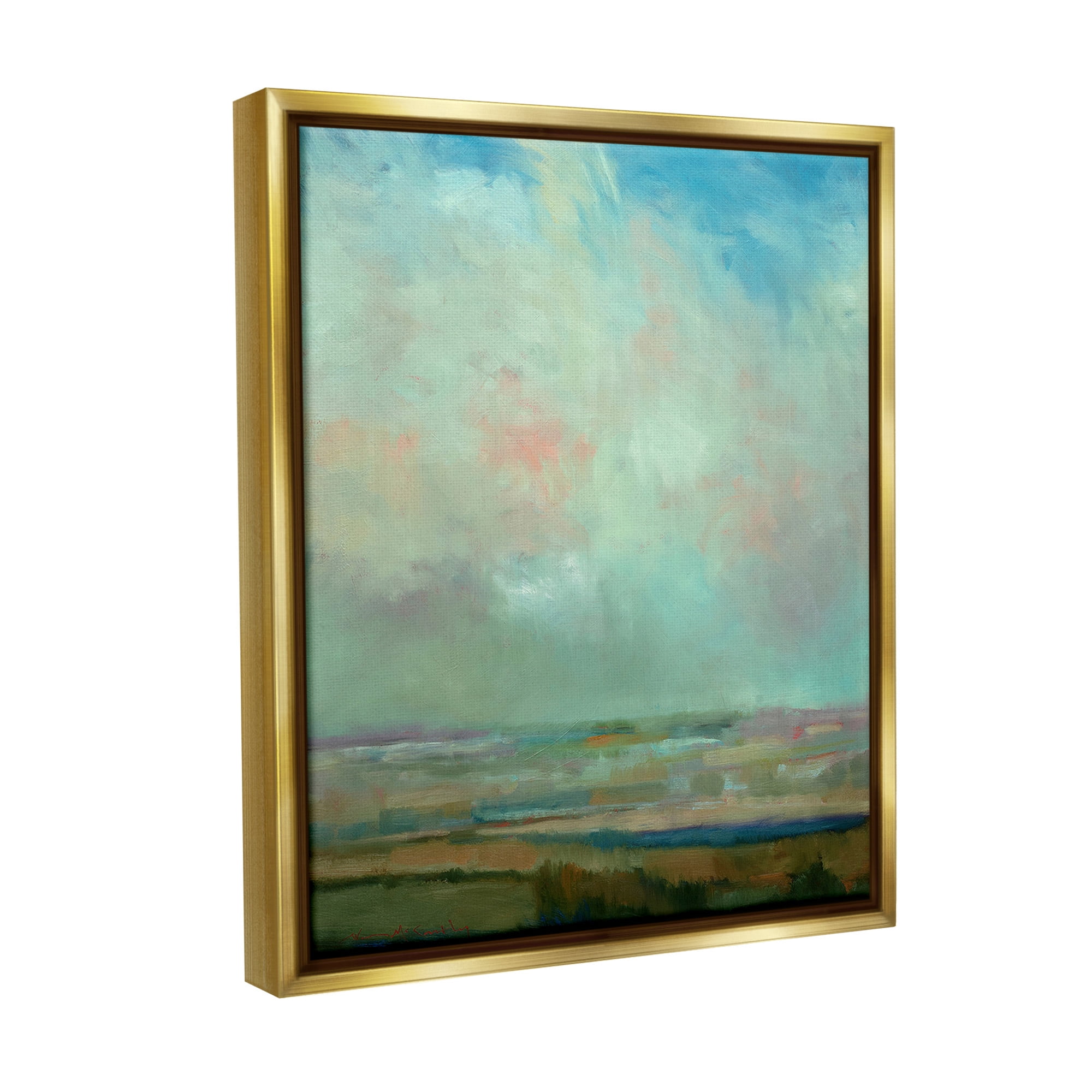 Stupell Industries Blue Abstract Scenery Landscape Painting Gold Floater Framed Canvas Art Print Wall Art, 17 x 21