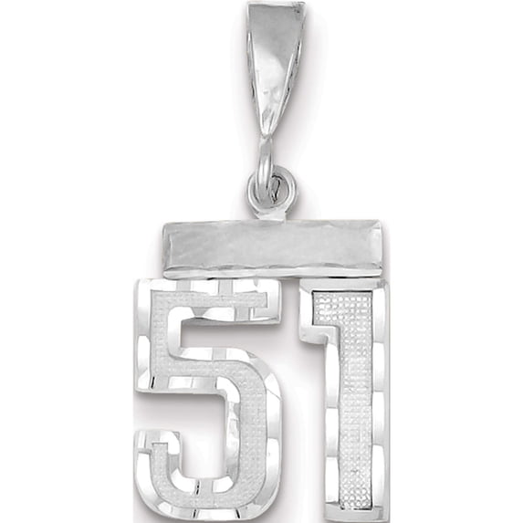 14K White Gold 14Kw Small Brushed Diamond-Cut Number 51 Charm Made In United States wsn51