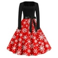 thumbnail image 2 of Christmas Dresses for Women Long Sleeve Flare Dress with Merry Christmas Print for Hollow Party Casual Square Collar Dresses,Watermelon Red,2XL, 2 of 4