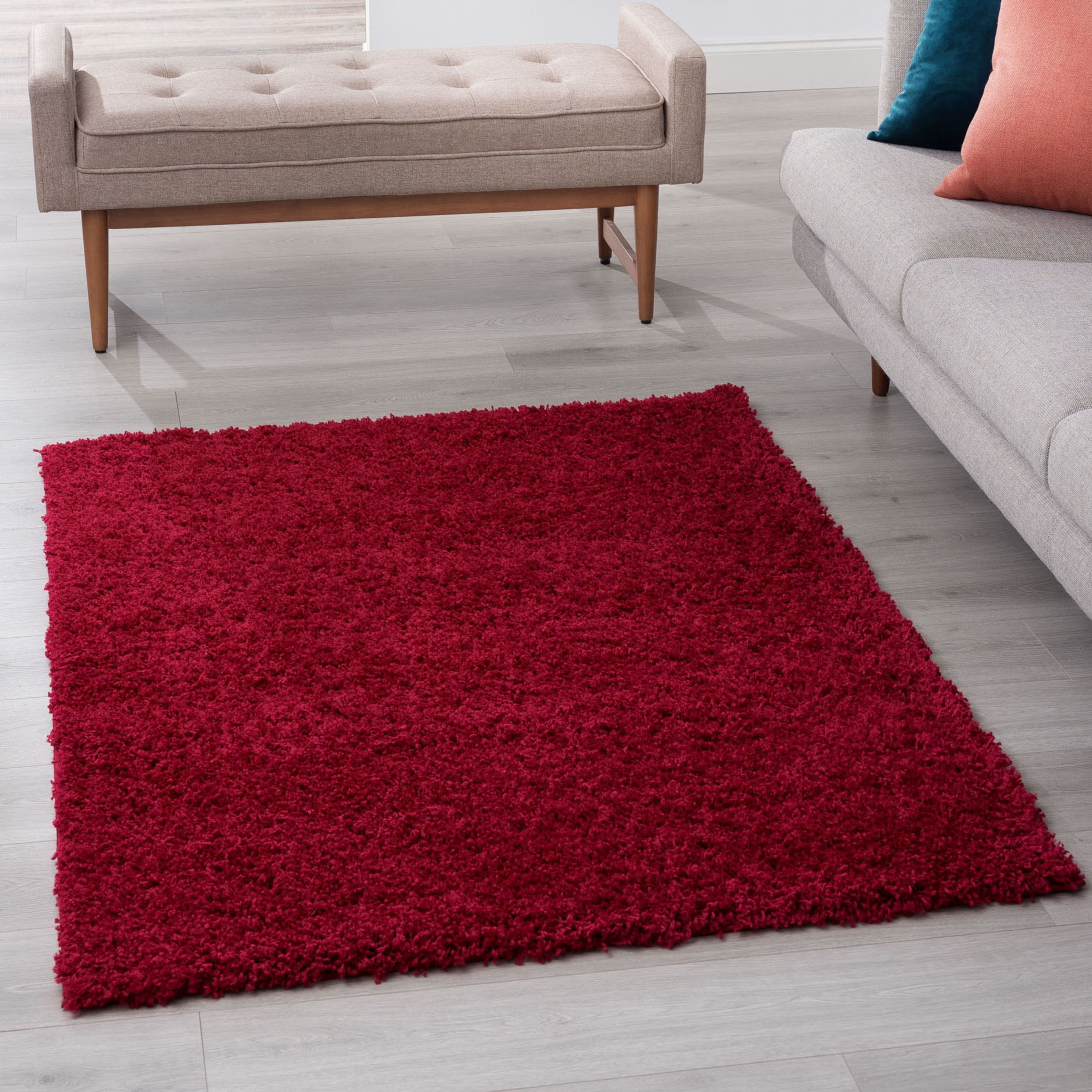Transitional 8x10 Area Rug Shag Thick (7'10'' x 10'2'') Solid Red Living Room Easy to Clean