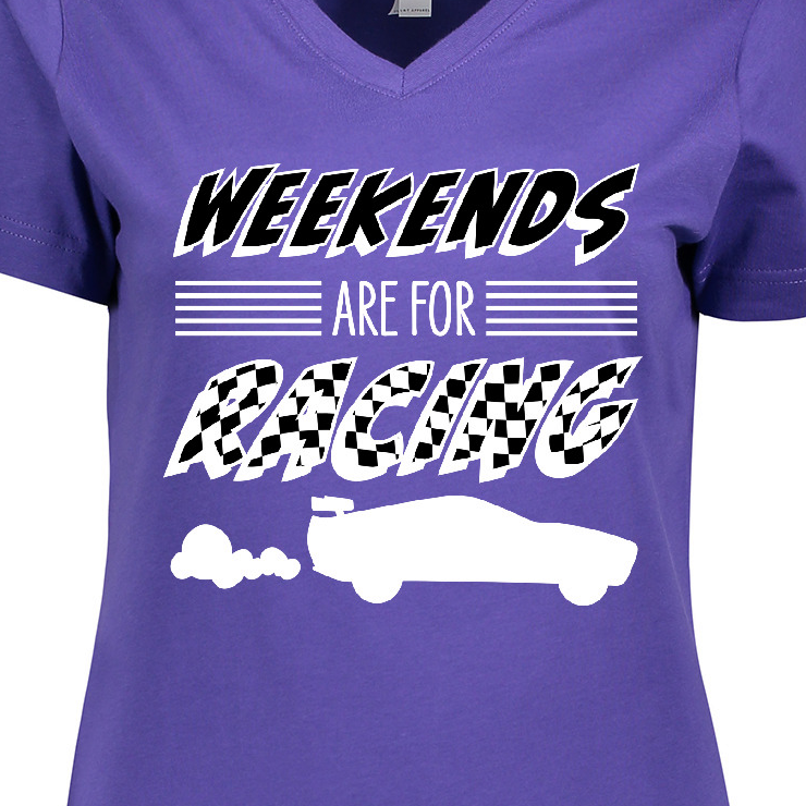 Inktastic Weekends Are for Racing Race Car Silhouette and Racing Flag Women's V-Neck T-Shirt - image 3 of 4
