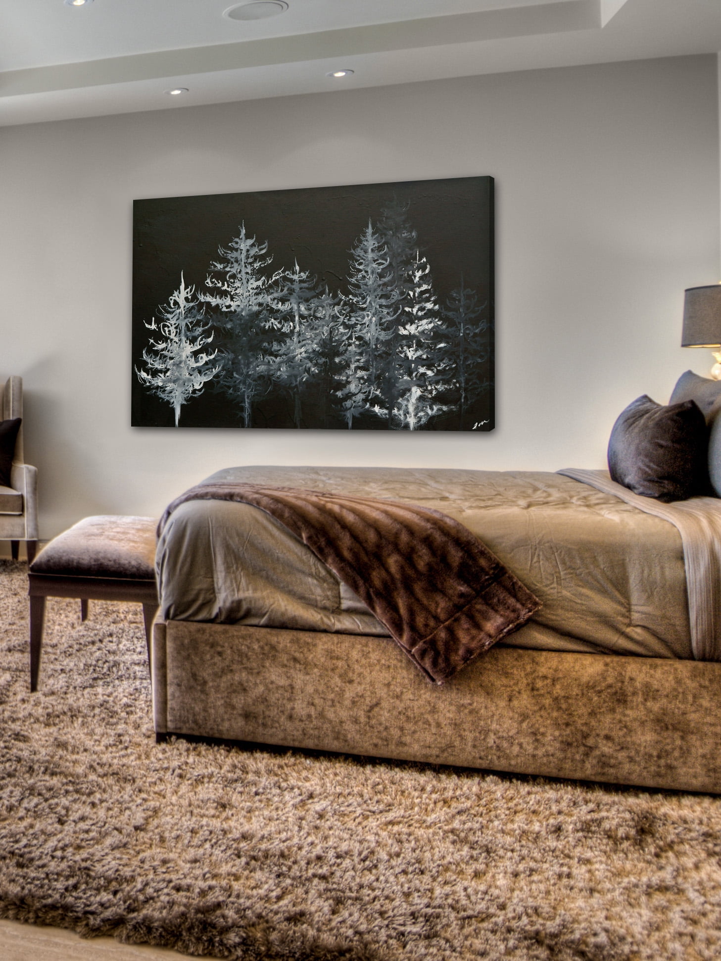 "Trees in Moonlight" Painting Print on Wrapped Canvas