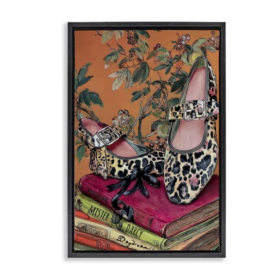 Stupell Industries On My Feet Shoes & Books Black Framed Floater Canvas Wall Art, design by Annabelle Hall
