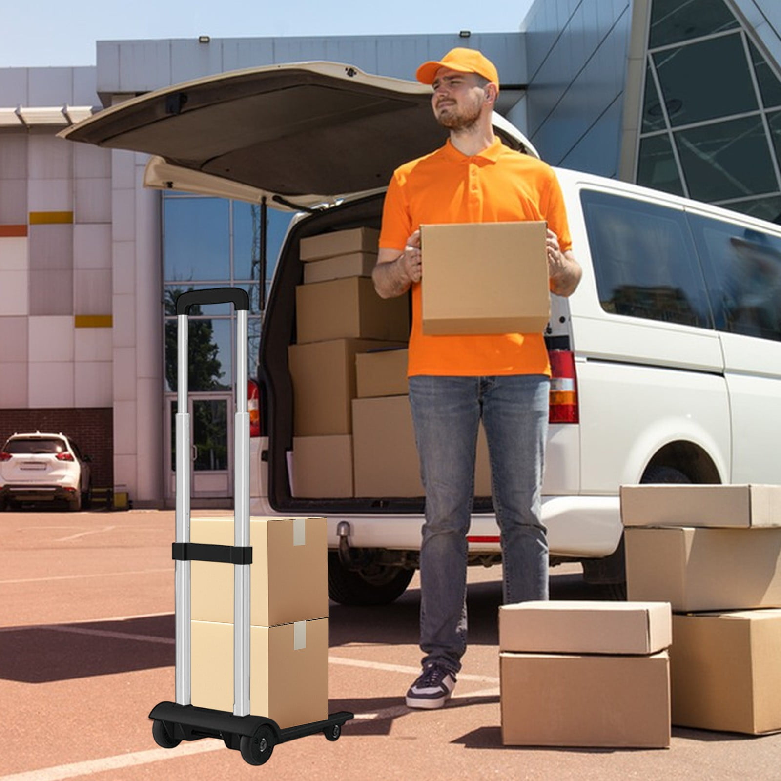 Deeceymbur Folding Hand Truck Trolley Portable Dolly Cart with 4 Wheels Small Pull Cart for Moving Warehousing Shopping Picnic