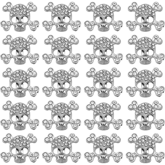 1 set 1 box 30pcs Silver Slide Charms Skull Skeleton Beads Metal Alloy Large Hole European Rhinestones Gothic Beard Spacer Beads for Jewelry Making Beading Kit Bracelets Diy Craft Supply