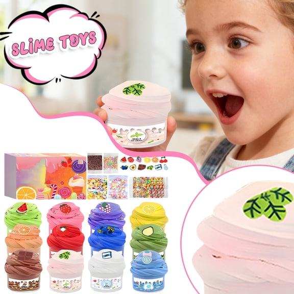 10 Pack Butter Slime Kit, Scented Stretchy Slime for Kids Party Favors, Stress Relief Sensory Toys for Girls & Boys, Non-Sticky DIY Craft, Super Soft & Fluffy (23.5*16.2*4.6cm)