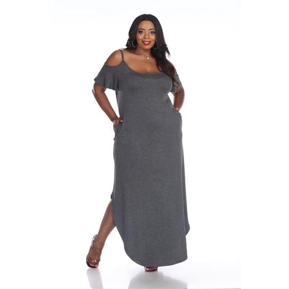 White Mark PS3101-03-3XL Plus Size Lexi Maxi Dress, Charcoal - 3XL