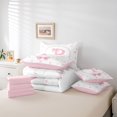thumbnail image 6 of meiyoeat Pink Ribbon Bow 7 Pieces Full Size Bedding Sets For Girls,Lovely Bowknot Alphabet Print P Full Size Bed in a Bag For Kids,Pink Reversible, 6 of 7