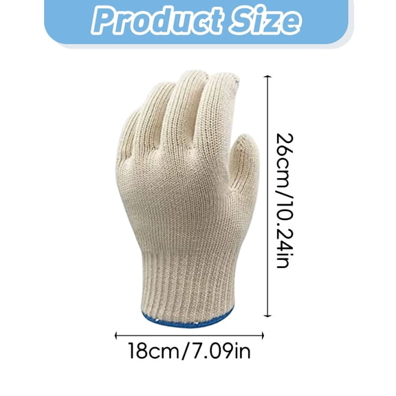 Beige Double-Layer Cotton Heat Resistant Oven Mitts, Full Finger BBQ Grilling Gloves for Cooking Baking Outdoor Hot Handling