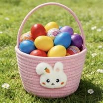 Easter Bunny Basket Empty Egg Basket With Handles, Easter Basket for Kids Woven Cotton Rope Egg Easter Baskets for Girls and Boys