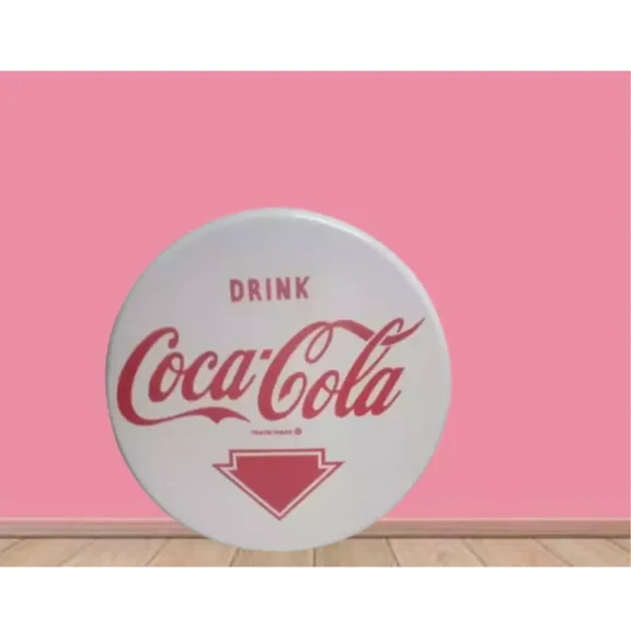 Coca Cola button White Porcelain Enamel Heavy Metal Sign 30 Inches Diameter