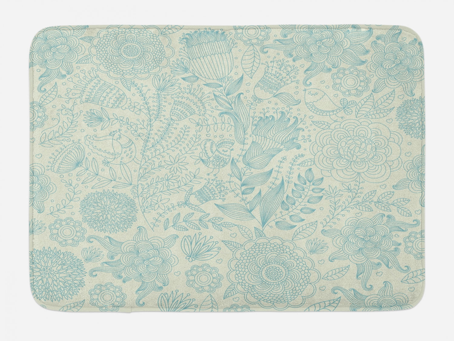 Blue and Green Bath Mat, Antique Ornamental Motifs Inspired by Lively