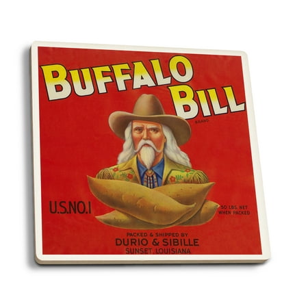 Buffalo Bills Coaster - Buffalo Bill Brand Yam Crate Label - Sunset, LA (Set of 4 Ceramic Coasters - Cork-backed, Absorbent)