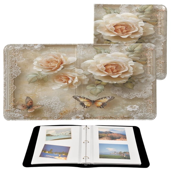 BZSMCE Photo Album Book Scrapbooking Roses and Butterflies with Lace Printed Picture Album