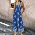 thumbnail image 2 of Tnhcen Women's Casual Jumpsuit Elastic Waist Floral Print Romper Stretchy Wide Leg Summer Outfit 4-Way Stretch Easy Wear S-2XL Plus Size, 2 of 3
