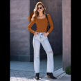 thumbnail image 4 of Camisas de Larga para Mujer, Blusas de Cuello Cuadrado, Blusas Básicas de Punto Acanalado, Conjuntos de Otoño, Ropa de Moda Naranja Rojo XL, 4 of 8