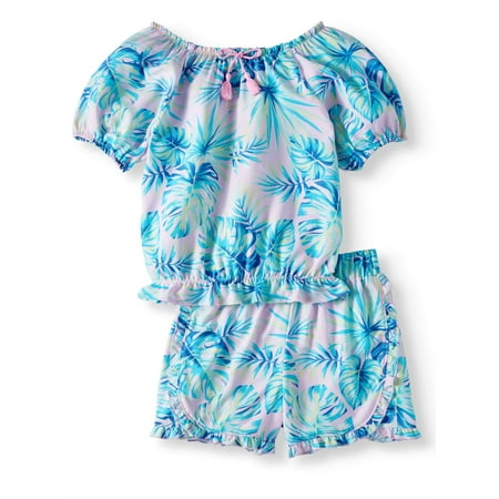 Girls Skort Set - Wonder Nation Fashion Ruffle Hem Top and Short, 2-Piece Outfit Set (Little Girls, Big Girls & Big Girls Plus)