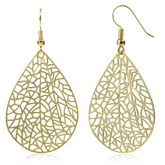 Ncheli Teardrop Gold Plated Dangle Earrings, Filigree, 2 Pieces