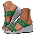 thumbnail image 3 of Wedges Heels for Women Open Square Toe Platform Slides Summer Trendy Cutout Sandals Slip on Slippers Dress Beach Shoes Green Size 8, 3 of 9
