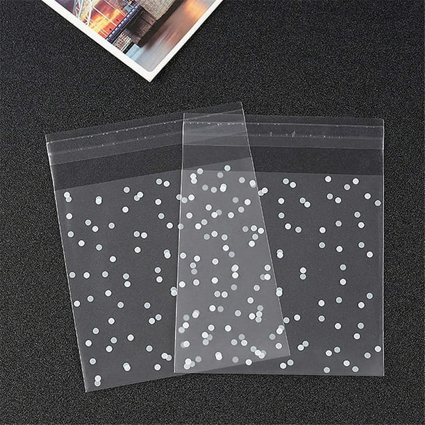 Zhuge 200 bolsas autoadhesivas para galletas, dulces, regalos de fiesta, lunares blancos (círculos y puntos)