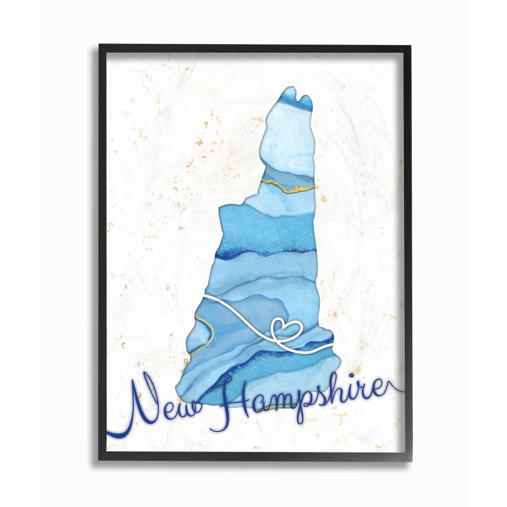 Stupell Industries New Hampshire Agate Blue US State Design Framed Wall Art by Ziwei Li