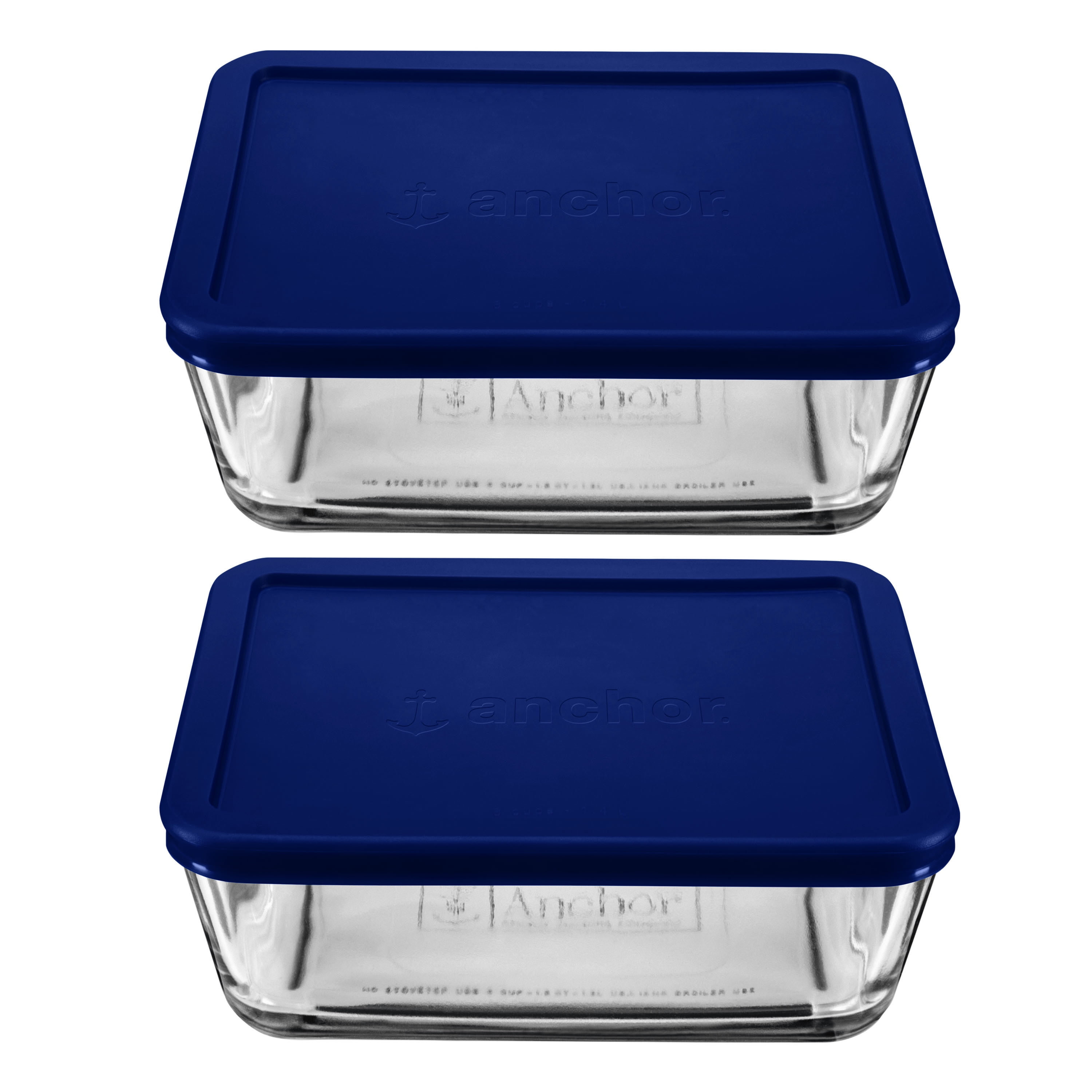 Anchor Hocking 6-Cup Rectangular Food Storage Containers with Blue Plastic  Lids, Pack of 4