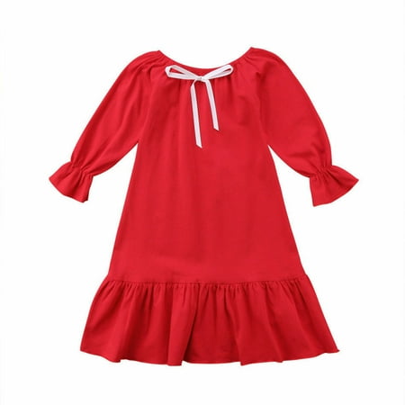 

Toddler Kids Baby Girl Princess Party Cotton Dress Long Sleeve Ruffle Nightgown