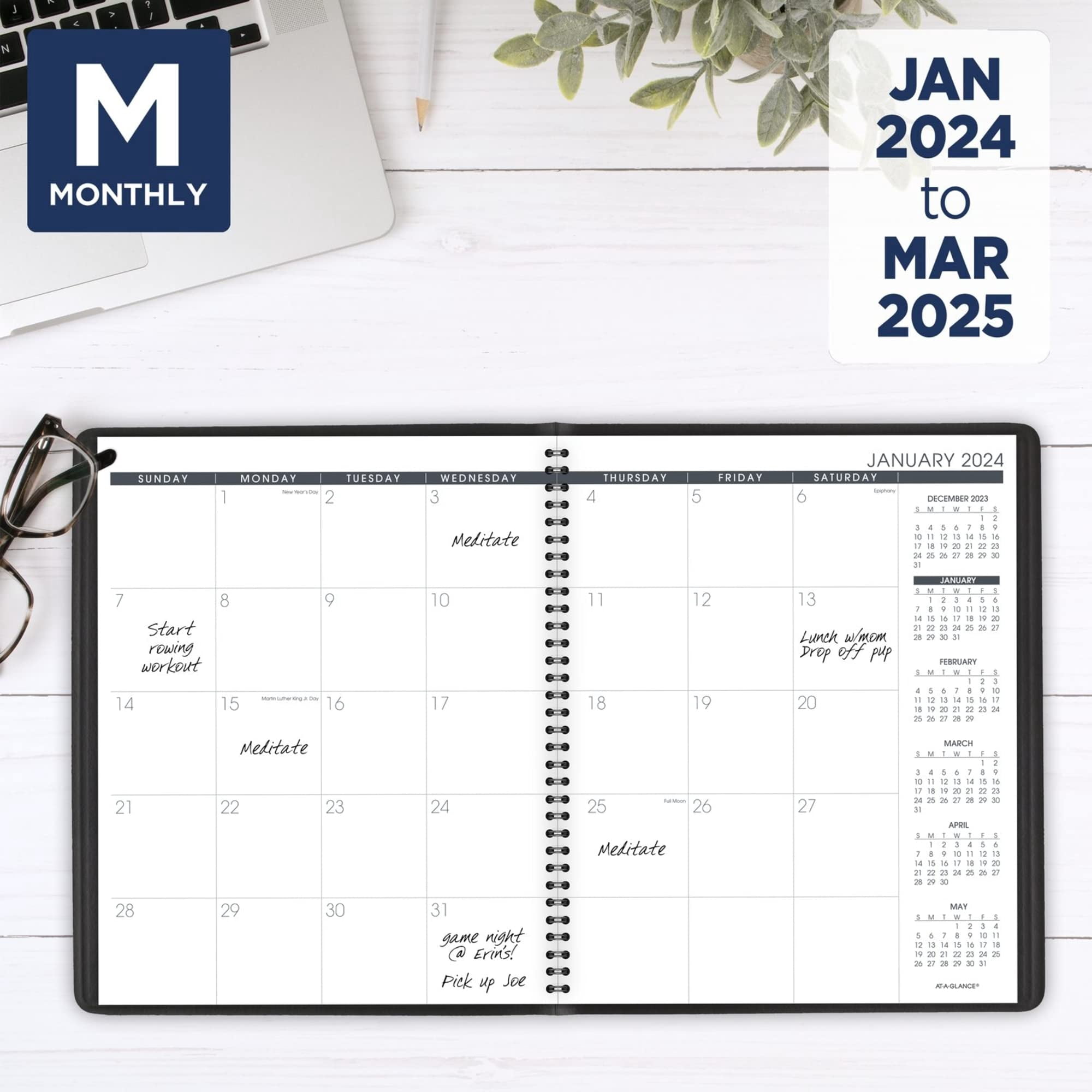 2024-2025 AT-A-GLANCE® Monthly Planner, 9" x 11", Black, January 2024 To March 2025, 7026005