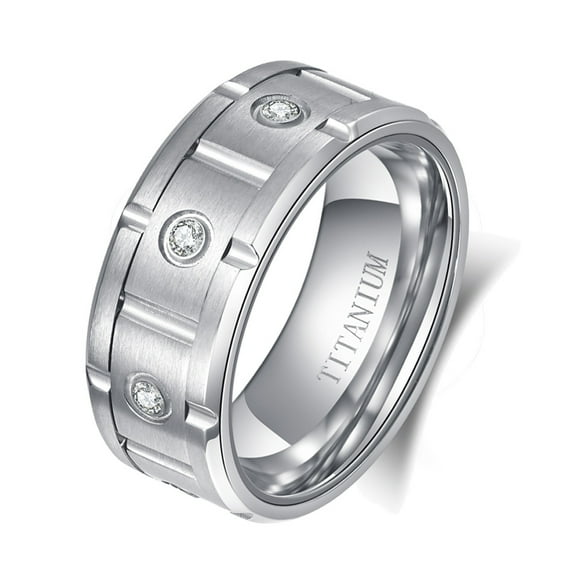 Matte 9mm Titanium Steel Mens Ring Men Wedding Band AAA CZ Man Ring