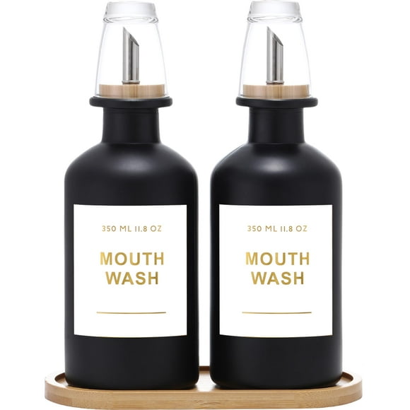 Set dispensador de enjuague bucal BONLONG Glass 350 ml con vaso y bandeja, 2 unidades