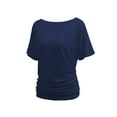 thumbnail image 2 of Womens Short Sleeve Boat Neck Side Shirring Dolman Drape Top, 2 of 6