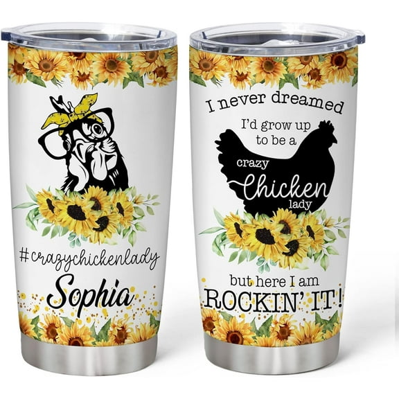Personalized Gifts For Chicken Lover - Birthday Crazy Chicken Lady Custom Name Stainless Steel Tumbler 20 oz With Straw Lid Farm Lover Gifts For Her Women Girl Daughter Friend