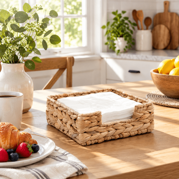 Water Hyacinth Napkin Holder Square, Napkin Holders for Paper Napkins,Wicker Napkin Tray, Woven Towel Holder for Restaurant/Kitchen/Bathroom Napkin Holder for Table,8.7" x 8.7" x 2.6",