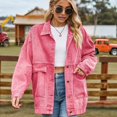 thumbnail image 5 of Women'S Button-Down Vintage Ripped Blue Denim Jacket Pink XXL, 5 of 8