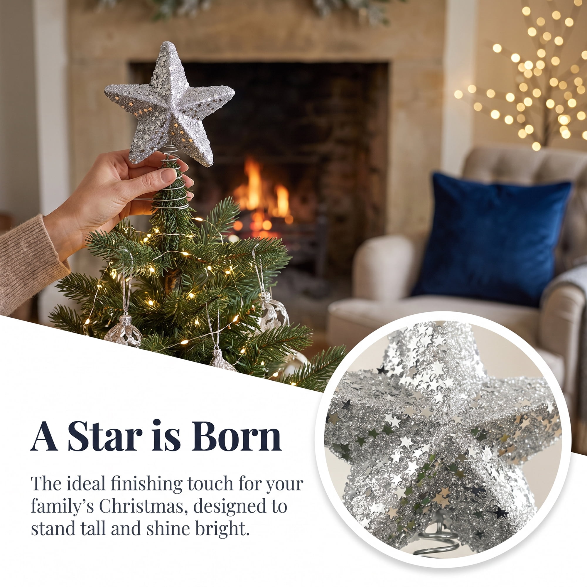 Unique Bargains Openwork Skeletal Starburst Tree Finial with Adjustable Base Silver 7.1"