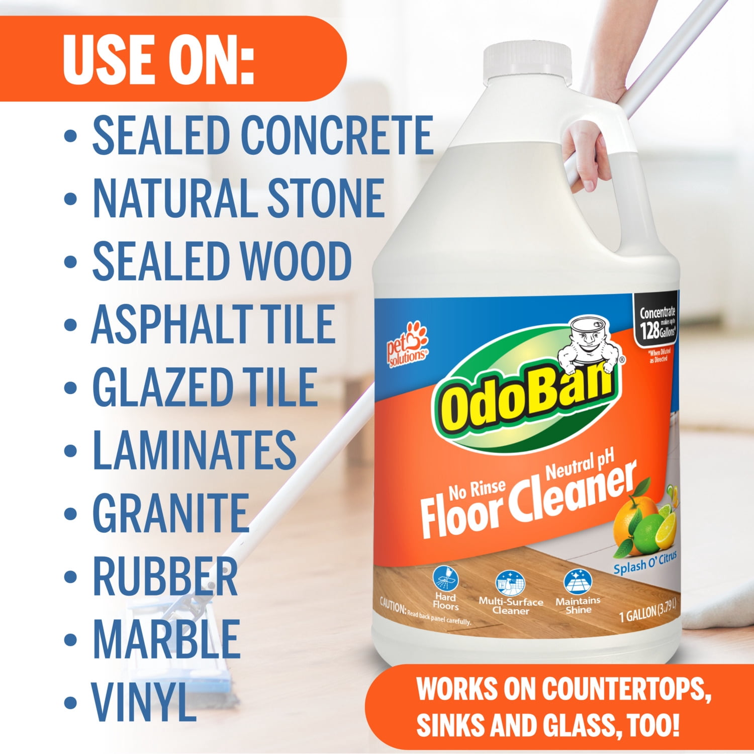 OdoBan Pet Solutions No Rinse Neutral pH Floor Cleaner Concentrate, 2 Gallons