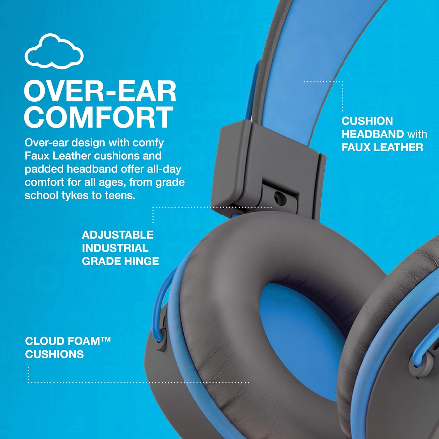 JLab JBuddies Studio On-Ear Kids Headphones, Grey/Blue photo 7