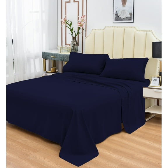 Rayon Bamboo Sheets Set King Navy Blue Sheets Deep Pocket 4 Piece