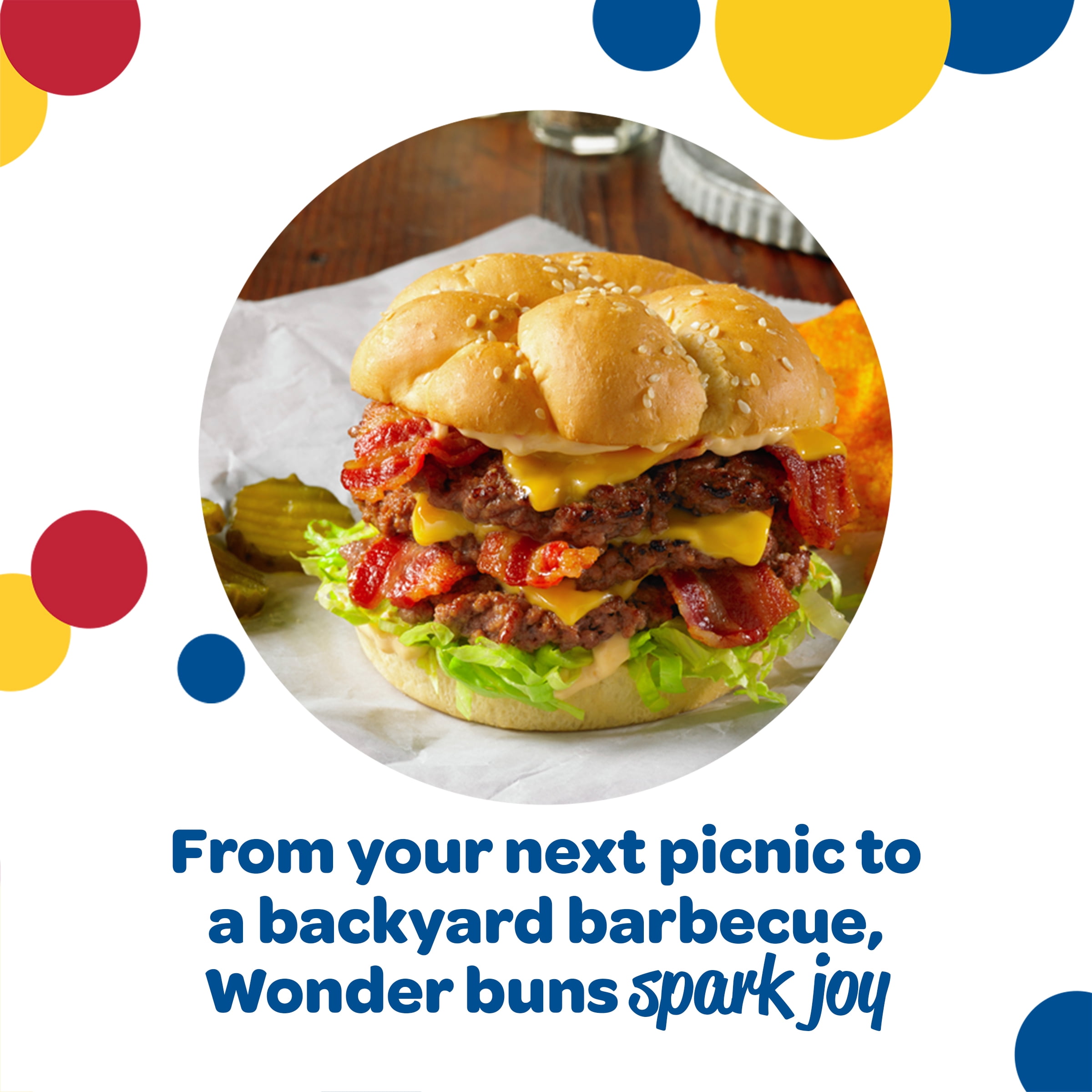 Wonder Jumbo Seeded Hamburger Buns, 4 Count, Shelf-Stable