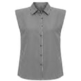 thumbnail image 5 of ClodeEU Women's Striped V Neck Cap Sleeve Button Down Shirt,Casual Summer Collared Blouse Black,Women's Plus L, 5 of 8