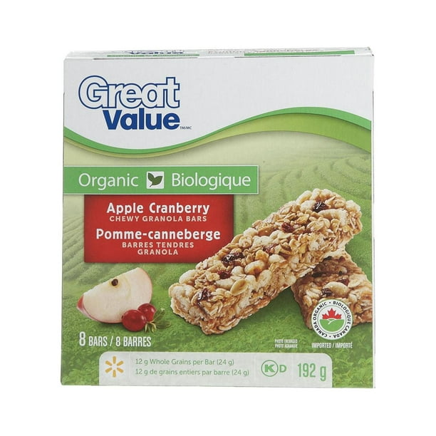 Barres granola tendres pomme-canneberge de Great Value Biologique