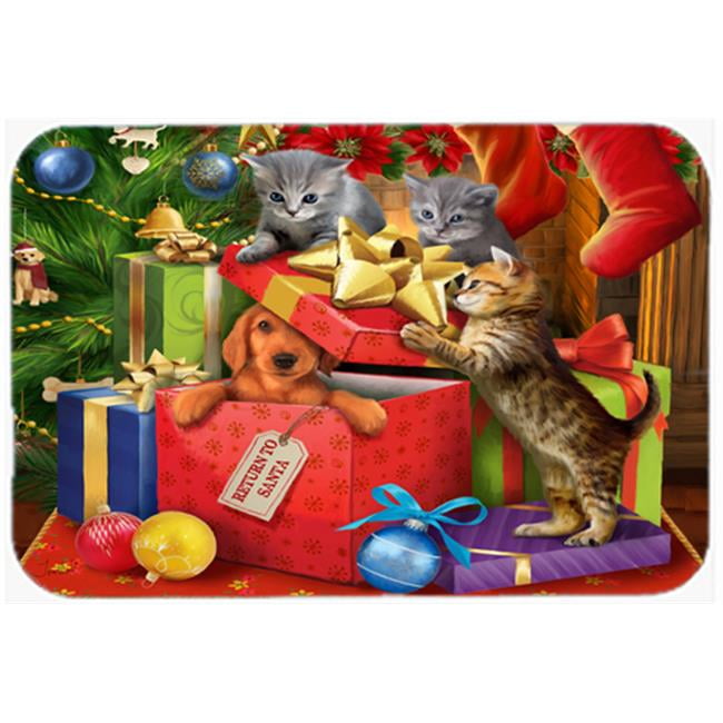 Caroline's Treasures PTW2010LCB Kittens Return Puppy To Santa Claus Glass Cutting Board, Large, Mu