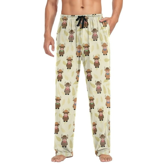 joogoo Men's Pajama Pants Cartoon Highland Cattles Soft Long Sleep Lounge Pjs Bottoms L