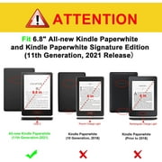 Fintie Stand Case for 6.8 Kindle Paperwhite (11th Generation 2021) & Kindle Paperwhite Signature Edition - Premium PU Leather Sleeve Cover with Card Slot and Hand Strap, Emerald Illusions