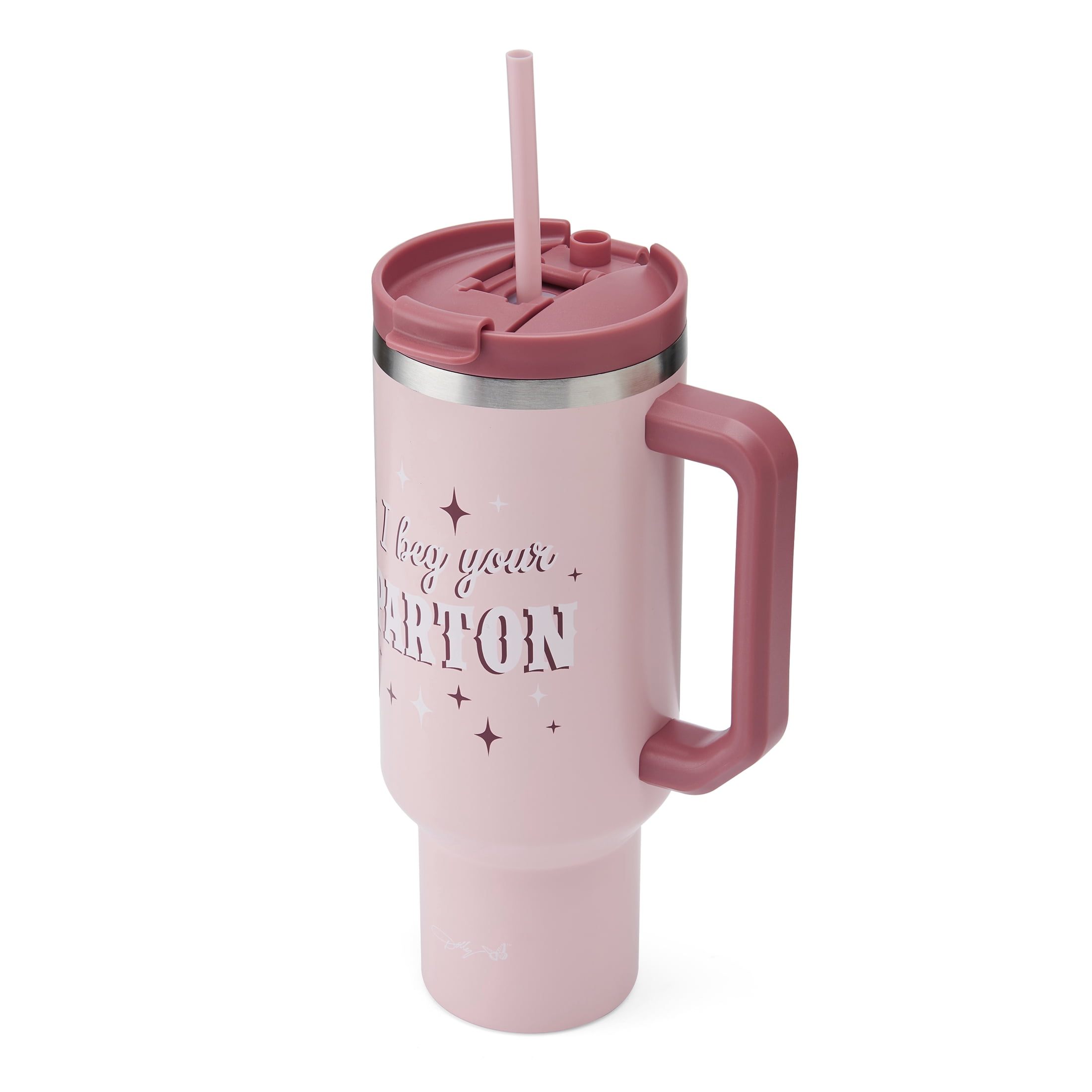Dolly Parton 40 oz Stainless Steel Tumbler with Handle, Pink