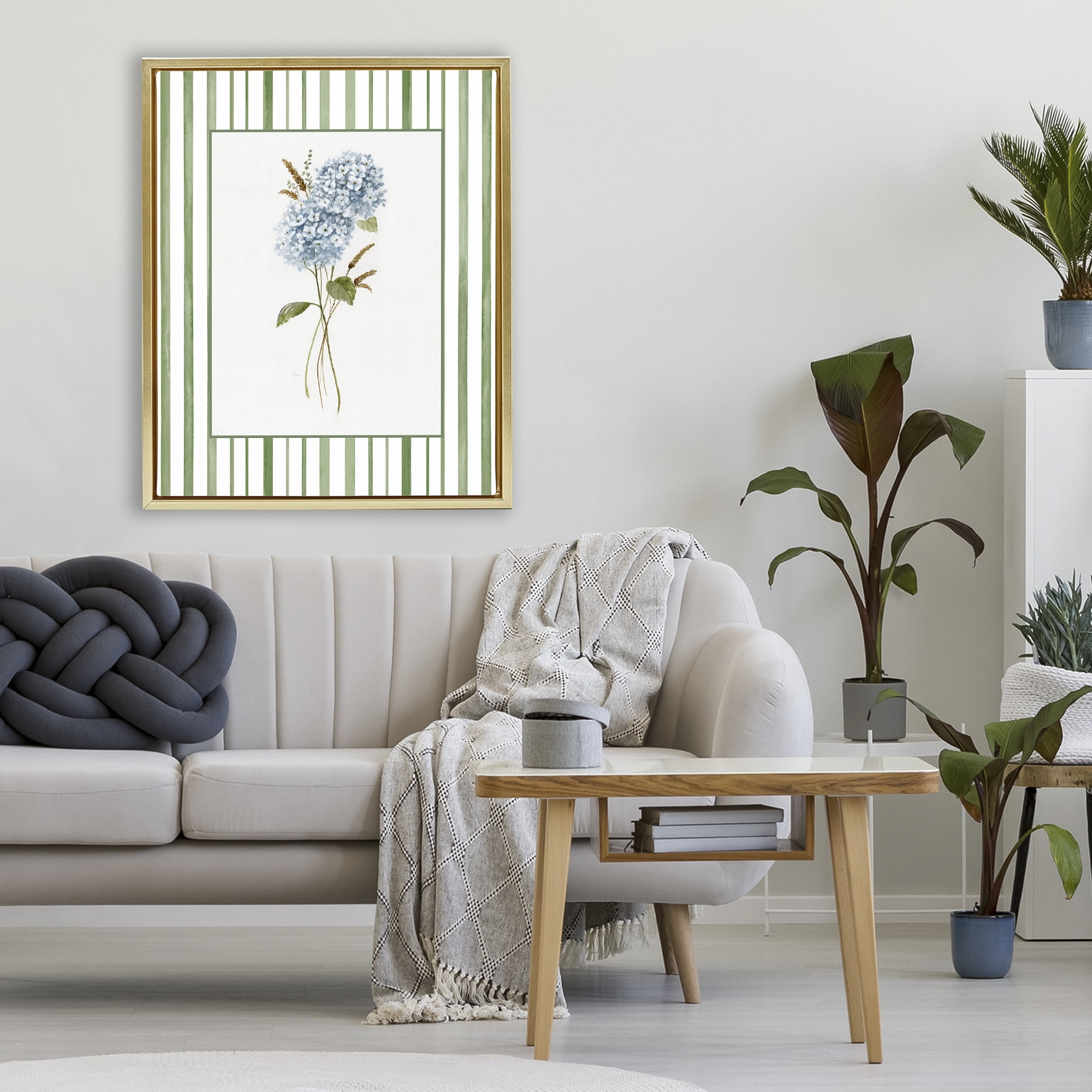 Stupell Industries Blue Hydrangea & Dried Wheat Gold Framed Floater Canvas Wall Art, design by Nan