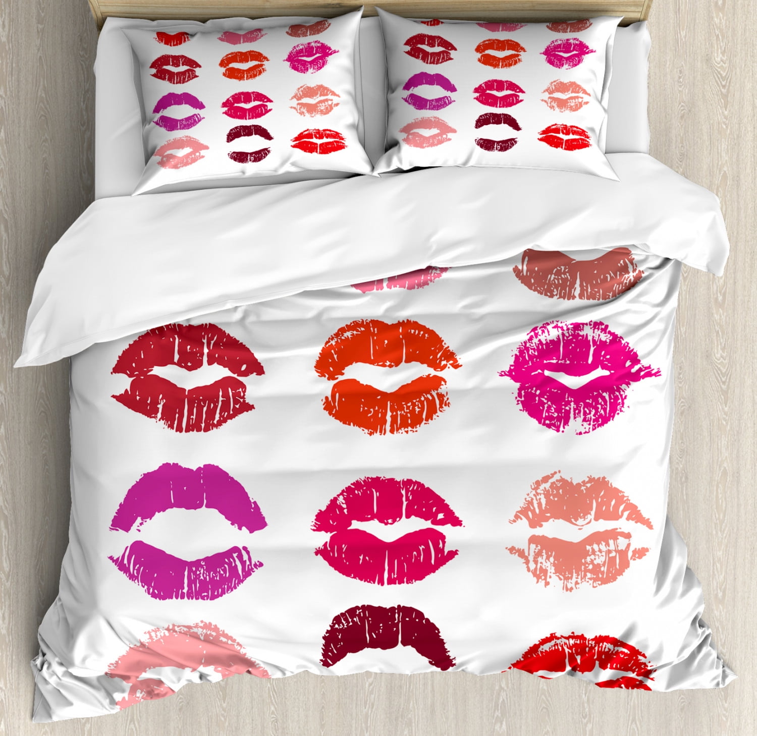 Lips Duvet Cover Set Queen Size, Assortment of Colorful Qualitative