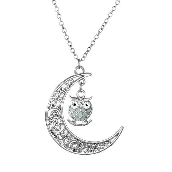 Owl Glow In Dark Pendant Chain Necklace for Women Green or Blue Ginger Lyne Collection