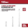 thumbnail image 2 of Hyper Tough 3/8-inch Socket Extension Set, 3, 6, & 10-inch, 2 of 13