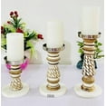 thumbnail image 2 of Farmhouse Wooden Candle Holders for Pillar Candles Set of 3, Rusitc Wood Candle Holder Table Centerpiece Decor, 9'' 7'' 5'' Vintage Tall Candle Stand Decorative, Brown, 2 of 5